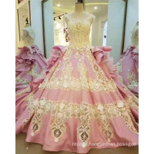 Alibaba European Gorgeous Ball Gown Luxo rosa vestido de noiva 2017